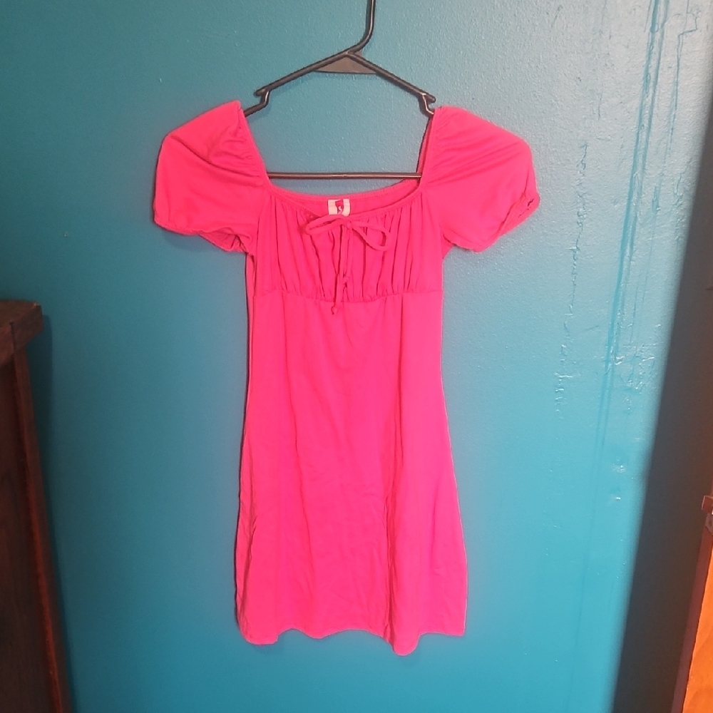 Girls Pink Puff-Sleeve Dress